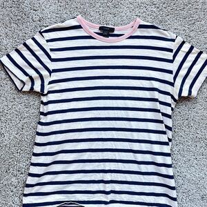 Navy & Cream Striped J. Crew T Shirt with Pink Neck Trim
